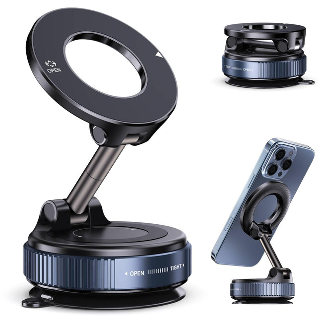 Vacuum Magnetic Suction Phone Holder, Foldable and Retractable Hands-Free Suction Cup Phone Mount for Car/Gym/Mirror/Smo