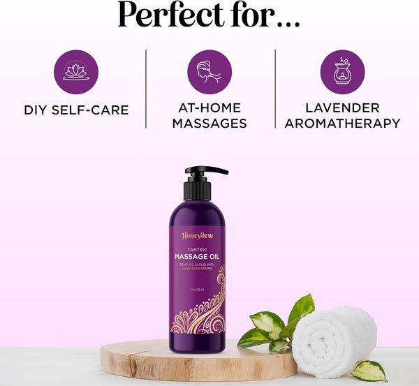Lavender Massage Oil for Couples Relaxation - Non Greasy Non Staining Irresistibly Silky Full Body Massage Oil for Massage Therapy with Lavender