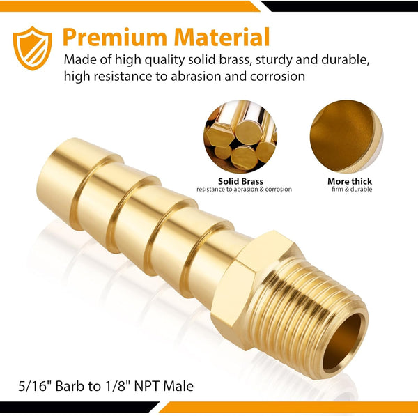 KOOTANS 4Pcs Brass Hose Barb Fittings 5/16" Hose Barb to 1/8 NPT Male Thread Air Hose Fittings Brass Quick Coupler Air M Type Adapter Connector