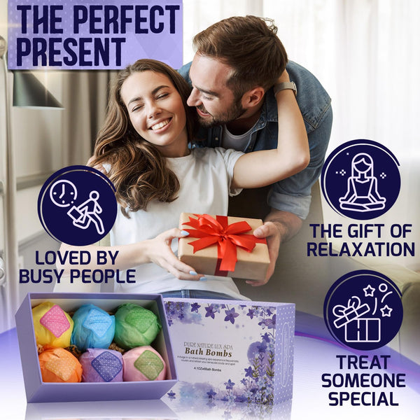 Bath Bombs Gift Set - Ultra Bubble XXL Fizzies (6 X 4.1 Oz) with Natural Dead Sea Salt Cocoa and Shea Essential Oils, the Best Birthday Gift Idea