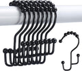 Shower Curtain Hooks, 12 Pcs Double Shower Curtain Hooks Rings, Black Shower Curtain Hooks Rust Proof, Stainless Steel Bathroom Shower Hooks for