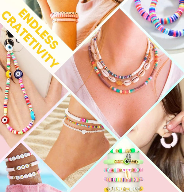 Dowsabel Clay Beads Bracelet Making Kit for Beginner, 5000 Pcs Preppy Polymer Clay Beads with Charms Kit for Jewelry Making, DIY Arts and Crafts