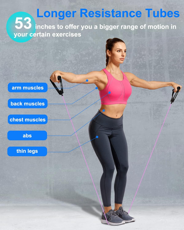 Resistance Exercise Band with Handles, Workout Band Weight Band for Physical Therapy,Strength Training Home Gym Fitness,With Door Anchor & Storage