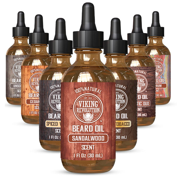 Viking Revolution Sandalwood Beard Oil for Men - Natural Mens Beard Oil with Argan Oil and Jojoba Oil - Beard Softener, Strengthens and