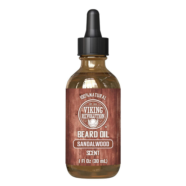 Viking Revolution Sandalwood Beard Oil for Men - Natural Mens Beard Oil with Argan Oil and Jojoba Oil - Beard Softener, Strengthens and