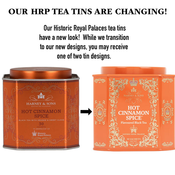 Harney & Sons Hot Cinnamon Spice Tea Tin - Black Tea with Orange & Sweet Clove - 2.67 Ounces, 30 Sachets