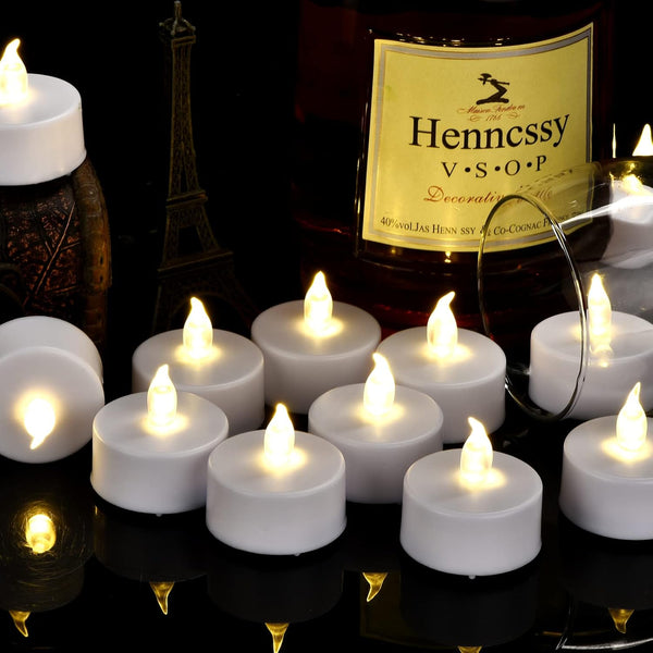 Battery Operated Flameless Tea Lights, Led Flickering Electric Votive Candle 24 Pack Realistic and Bright for Seasonal, Festive Celebrations and