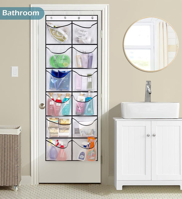 KIMBORA over the Door Shoe Organizer 12 Large Mesh Pockets Boots Hanging Storage Shoe Rack for Closet White