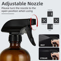 Empty Amber Glass Spray Bottles with Adjustable Nozzle - Large 16 Oz Refillable Bottle Is Great for Essential Oils, Plants, Cleaning Solutions,