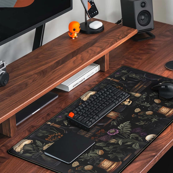 Vintage Aesthetic XL Extended Large Gaming Mouse Pad - Black Academia Mystical Green Plant Design - Computer Laptop Keyboard and Mouse Mat Desktop