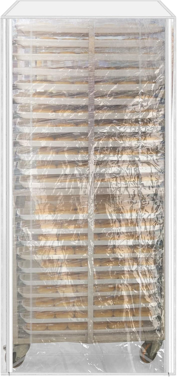 QWORK Bun Pan Rack Cover with Zippers, Clear Plastic Sheet Pan Rack Cover, 28" L X 23" W X 61" H, 20-Tier