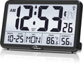 Wallarge Atomic Clock with Indoor Outdoor Temperature, Self-Setting Digital Wall Clock Battery Operated, 4 Time Zones, DST