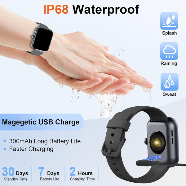 Smart Watch for Men Women(Answer/Make Calls), 1.96" HD Smartwatch, Fitness Tracker with 110+ Sport Modes, IP68 Waterproof, Heart Rate/Sleep/Step