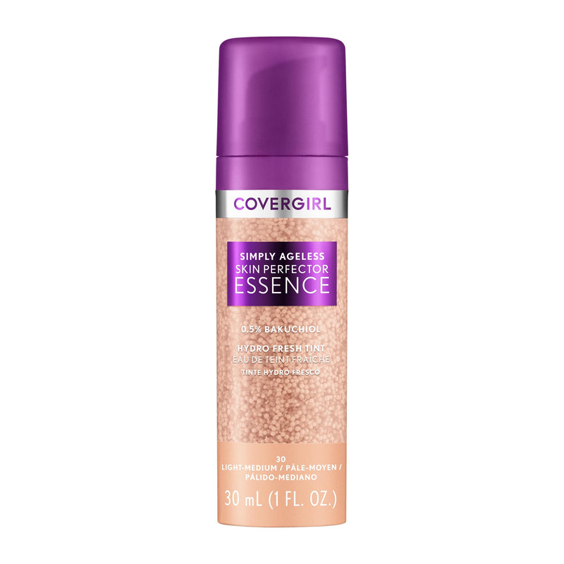 Covergirl Simply Ageless Skin Perfector Essence Foundation, 30 Light-Medium,Tinted Skincare Makeup Hybrid, Sheer Tint, Radiant Finish, Glowy