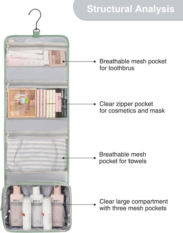 Relavel Travel Hanging Toiletry Bag for Men Women Travel Kit Shaving Bag Waterproof Large Makeup Bag Wash Bag Makeup Organizer Cosmetic Case for