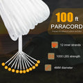 Coobigo Outdoor Paracord Rope 1000Lb 12 Strand Stronger than 550 Parachute Cord,100Ft White Camping Rope for DIY Weave Bracelet/Lanyards,Tent