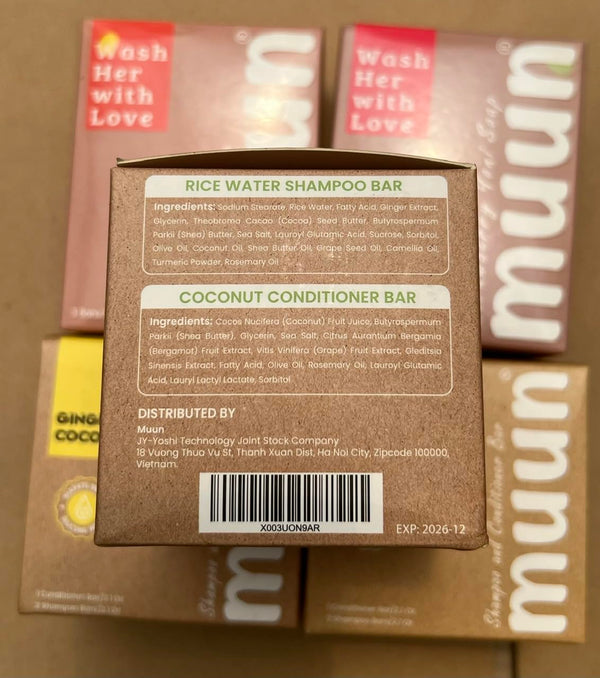 Muun Rice Water Shampoo and Conditioner Bar Pack 3 - Hair Growth, Thickening, Strengthening, anti Hair Loss, Volumize & Ph Balanced - Sulfate &