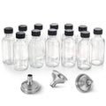 AOZITA 12 Pack, 2 Oz Small Clear Glass Bottles W/Lid & 3 Funnels - 60Ml Boston Shot Bottles for Health, Immunity, Potion, Wellness, Sample,