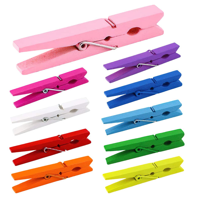Clothes Pins, Colored Clothespins 50 PCS 2.9" Natural Birchwood Close Pins, Strong Grip, Colorful Clothespins, Multi-Pur