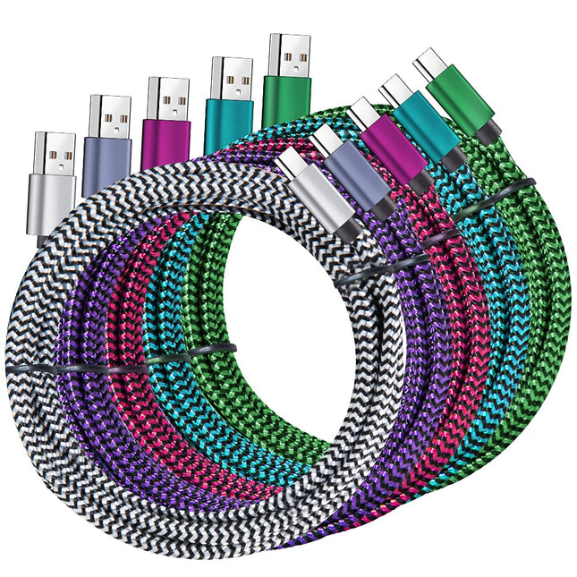 USB Type C Cable, 5 Pack (6FT) Nylon Braided USB C Cables 3A Fast Charging Charger for Samsung Galaxy S9/S8 Note8/9 20 1