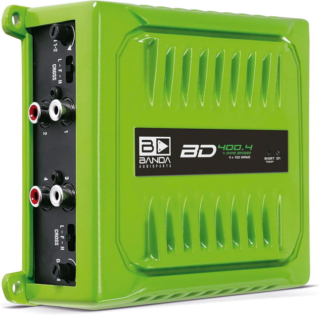 BD400.4GREEN Four Channel 4 X 100 Watt Rms Full Range Car Audio Amplfier 4 Ohms Bridged with Optional Use Low or High Pa