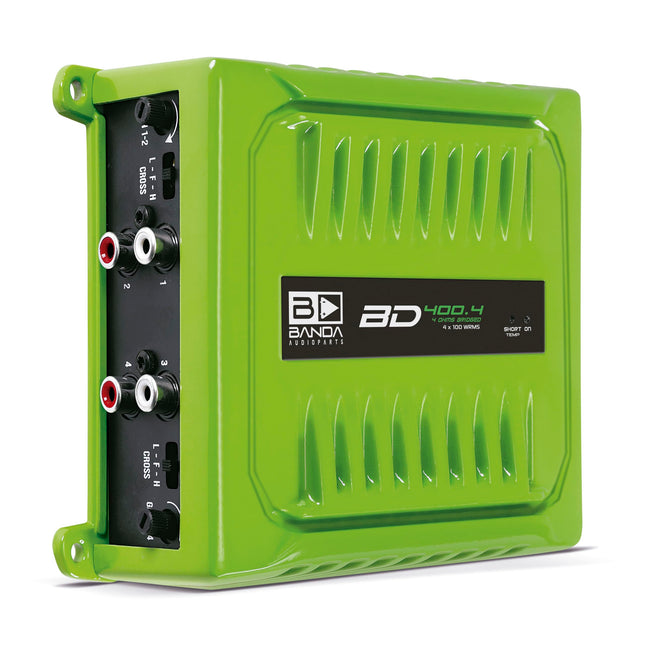 BD400.4GREEN Four Channel 4 X 100 Watt Rms Full Range Car Audio Amplfier 4 Ohms Bridged with Optional Use Low or High Pa