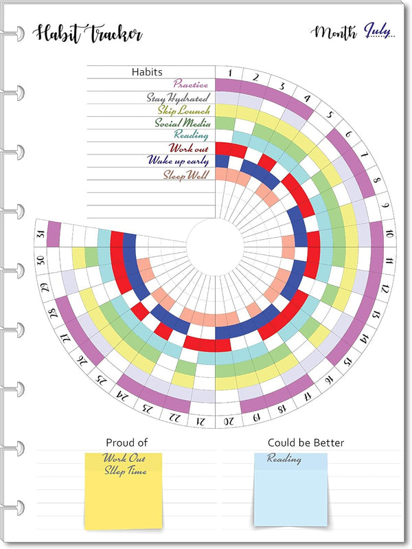 Habit Tracker Inserts for 9 Disc Planners, Habit Log, Resolution Tracker, Monthly Habit Planner for Medium Size Planners (9 Disc Classic (7" X 9.25"))