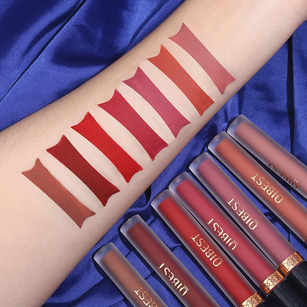 QiBest 7Pcs Matte Liquid Lipstick + 1Pcs Lip Plumper Makeup Set Kit, Pigmented Long Lasting Lip Gloss Set, Velvet Waterproof Halloween Lip Makeup