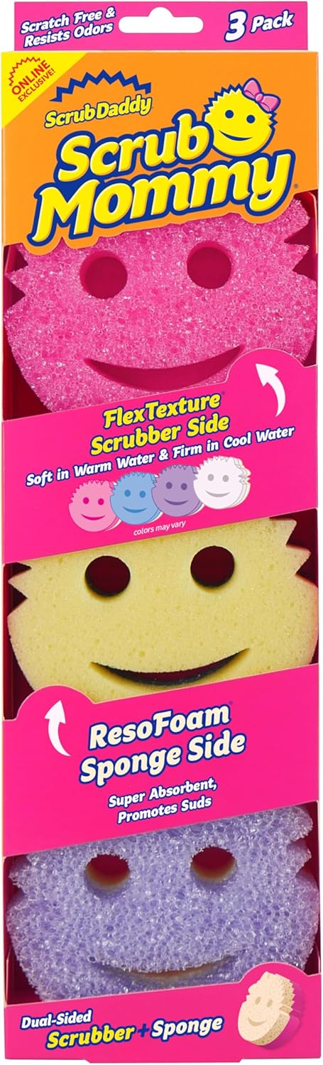 Scrub Daddy Scrub Mommy Sponges - Dish Scrubber + Non-Scratch Cleaning Sponges Kitchen, Bathroom + Multi-Surface Safe - Dual-Sided Dish Sponges