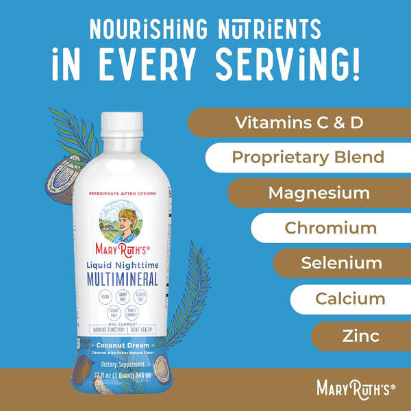 Maryruth'S Liquid Nighttime Multimineral | Sugar Free | Calm Magnesium Citrate | NO Melatonin | Calcium Magnesium Zinc | Muscle Relaxation |