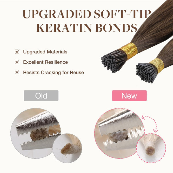 GOO GOO I Tip Hair Extensions Real Human Hair, 14Inch 50G 100S, Cold Fusion I Tip Hair Extensions, Invisible Remy Hair Extensions, 17/22/60