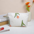 2 Pcs Makeup Bags, Large Cosmetic Bag Travel Toiletry Bag Organizer for Women, Embroidery Craft, Floral Makeup Bag Small Cosmetic Pouch Purse with