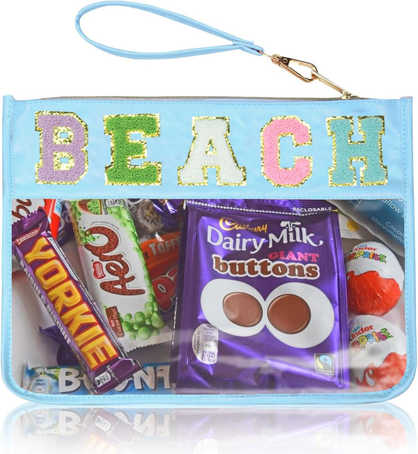 Chenille Letter Clear Zipper Pouch for Travel Preppy Patch Makeup Bag-Nylon Cosmetic Preppy Makeup Waterproof Organizer Bag Set for Women