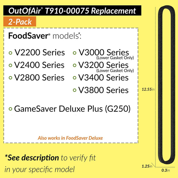Upper and Lower Gasket Replacements for Foodsaver (2 Foam Gaskets) - Fits V2200, V2400, V2800, V3000, V3200 Series Vacuum Sealers (Replaces Food