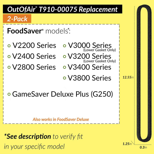 Upper and Lower Gasket Replacements for Foodsaver (2 Foam Gaskets) - Fits V2200, V2400, V2800, V3000, V3200 Series Vacuu