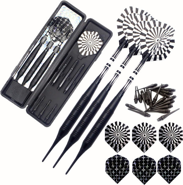 Soft Tip Darts Set for Electronic Dart Board 18/22G Plastic Tip Darts Set with Brass Barrels&Aluminum Shafts, 6 Flights 3 Spare Plastic Dart Shaft
