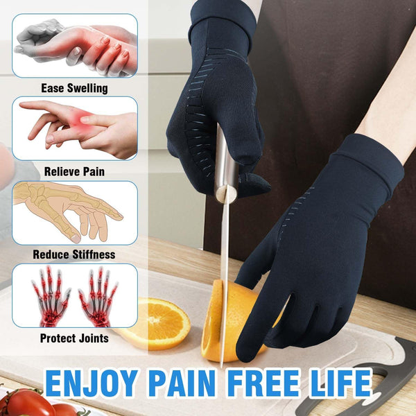 2 Pairs Full Finger Copper Arthritis Gloves with Touchscreen Tip, Compression Gloves for Women Men, Relief for Rheumatoid, Osteoarthritis, Carpal