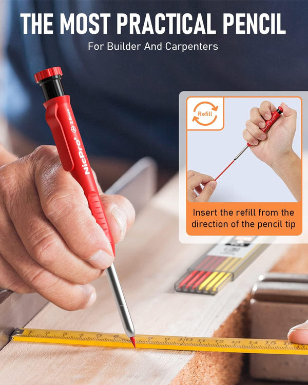 Nicpro 4 Pack Carpenter Pencil with Sharpener, Mechanical Carpenter Pencils with 52 Refills, Construction Pencil Heavy Duty Woodworking Pencils