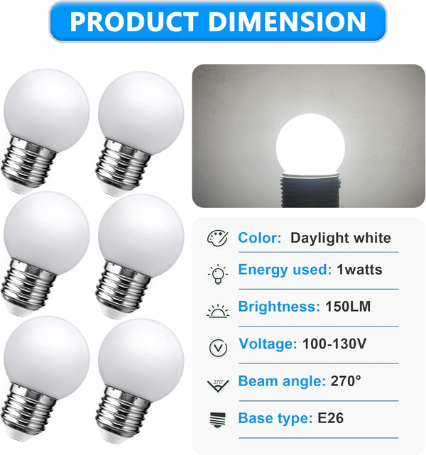 Flaspar LED Night Light Bulb, Globe Small LED Light Bulbs 15W Equivalent, E26 Medium Screw Base Bathroom Vanity Porch Outdoor String Light Bulbs 6