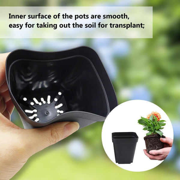 Square Nursery Pots 3.54Inches 90 Pcs Seedling Flower Post Plastic Thick Seed Start Germination for Plant Propagation,Sturdy Suit for 1020