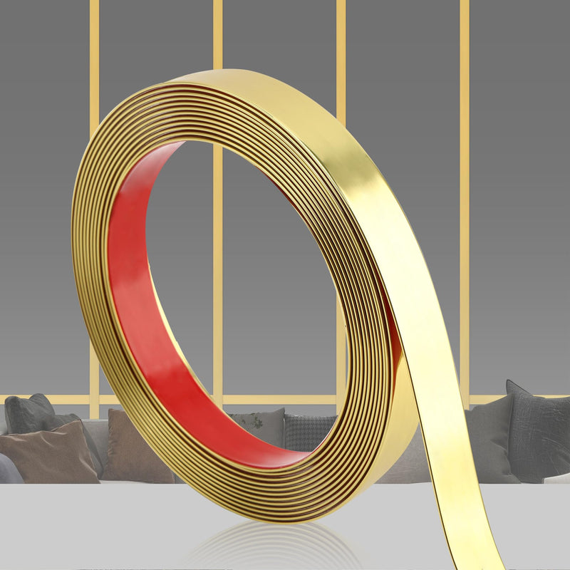 Glossy Gold Peel and Stick PVC Molding Trim, Flexible DIY Wall Accent Strip for Mirror Frame, Cabinet, Edges & Borders and Tiles (394''L X 0.8''W)