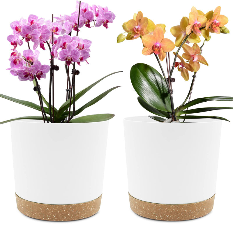 QCQHDU 8 Inch Plant Pot, 2 Pack Planters for Indoor Plants with Drainage Holes & Saucer, Outdoor Flower Pots Home Garden Modern Decor
