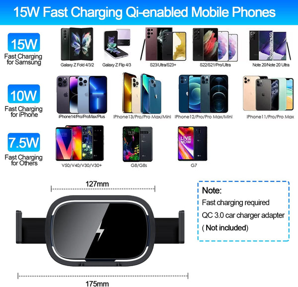 Wireless Car Charger for Samsung Galaxy Z Fold 6/5/4/3, 15W Fast Charging Car Mount, Car Accessories, Air Vent Charging Car Phone Holder for