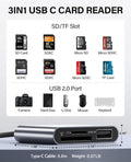 HICOBER 3-in-1 USB-C SD Card Reader, Supports 2TB SD/TF Cards with USB 2.0 Port, Compatible for USB-C Phones, Tablets, Laptops & iPhone 15,16,17,