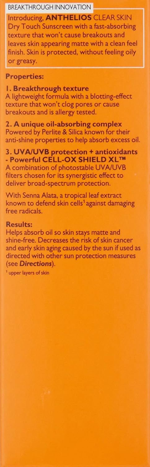 La Roche-Posay Anthelios Clear Skin Sunscreen Dry Touch SPF 60, Oil Free Sunscreen For Face, Oil Absorbing, Broad Spectrum SPF + Antioxidants,