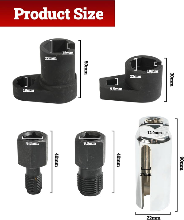 Zlirfy 5PCS Oxygen Sensor Removers,Automotive Oxygen Sensor Socket Wrench Remover Tool and Thread Chaser Set,O2 Oxygen Sensor Socket Set for