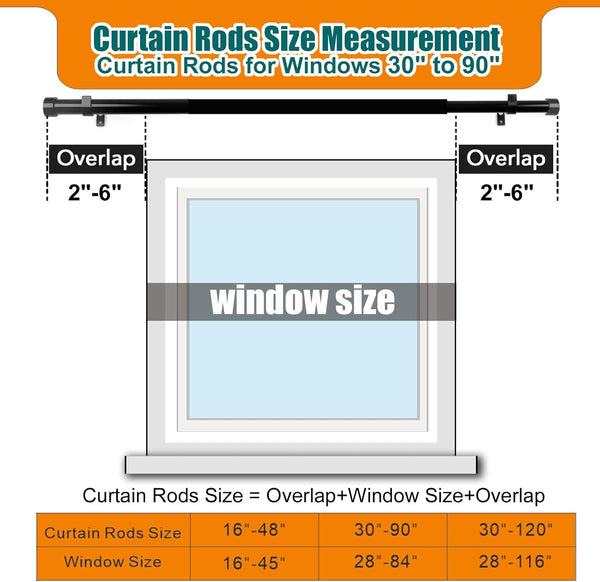 Heavy Duty Curtain Rods for Windows 48 to 84 Inch, 1 Inch Diameter Modern Adjustable Black Curtain Rod, Long Curtain Rod for Sliding Glass Door