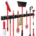 SLIIMU Movable 30'' Broom and Mop Holder Wall Mount with Sliding 7 Racks 8 Hooks, Storage Organizer Wall Hanger, Cleaning Tool Hanging Grippers