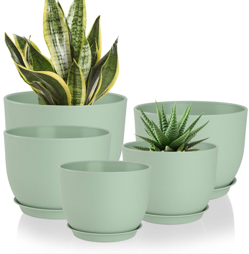 Plant Pots 10/9/8/7.5/7 Inch Flower Pots with Multi Mesh Drainage Holes, Planters for Indoor Outdoor Garden Plants and Flowers. (Green)