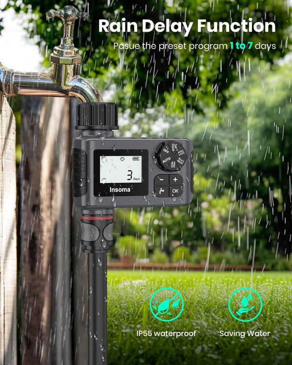 Outdoor Garden Hose Faucet Timers, Programmable Water Sprinkler Timer with Rain Delay/Manual/Automatic Drip Irrigation and Lawn Watering System